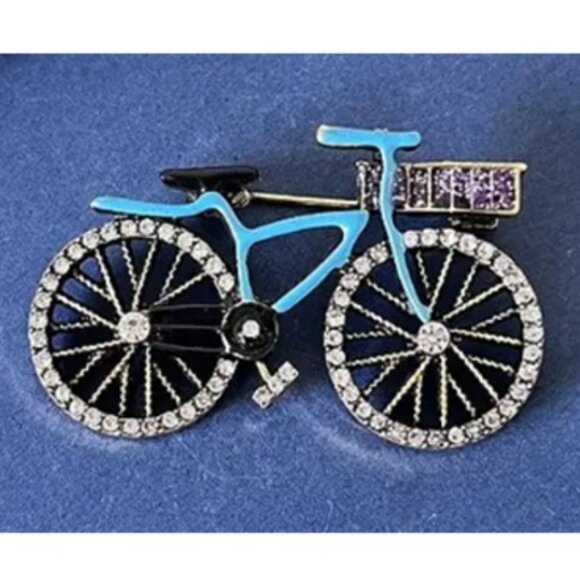 Vintage Bicycle Brooch - Teal & Gold with Crystal Highlights - Picture 1 of 3